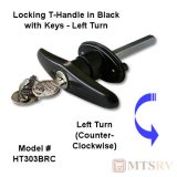 Left Turn Locking T-Handle - Black with 2 Keys - #HT303BRC