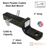 USA Made - 5,000 lb. Black Steel Hitch Ball Mount Draw Bar with 2" Drop - includes Pin & Clip