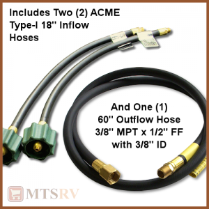 CAMCO RV 2-Stage Changeover Regulator w/2 ACME Inflow Hoses & 1 60" Outflow Hose