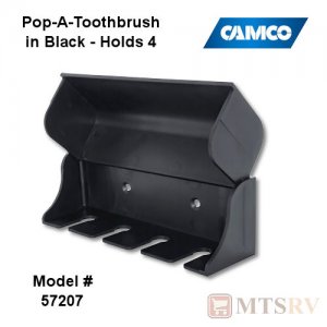 Camco RV Pop-A-Toothbrush Hygenic Holder - BLACK - Holds 4 Brushes