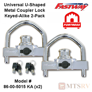 Fastway U-Shaped Steel Universal Trailer Hitch Coupler Lock - Keyed-Alike 2-Pack