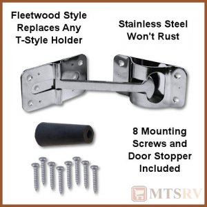 JR Products 3-3/4" Flat T-Style Door Holder with Screws - Stainless Steel