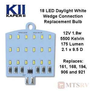 Kaper II 5500K 175 lumen Replacement 18 LED Bulb for 921/906/194/168/161