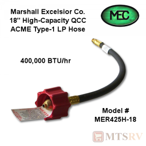 MEC 18" Red Hi-Flow LP Hose with ACME QCC Type-1 Fitting 1/4 invert - Single