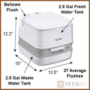 THETFORD Porta-Potti 135 Standard 2.6 Gal Portable Toilet with Bellows Flush - WHITE